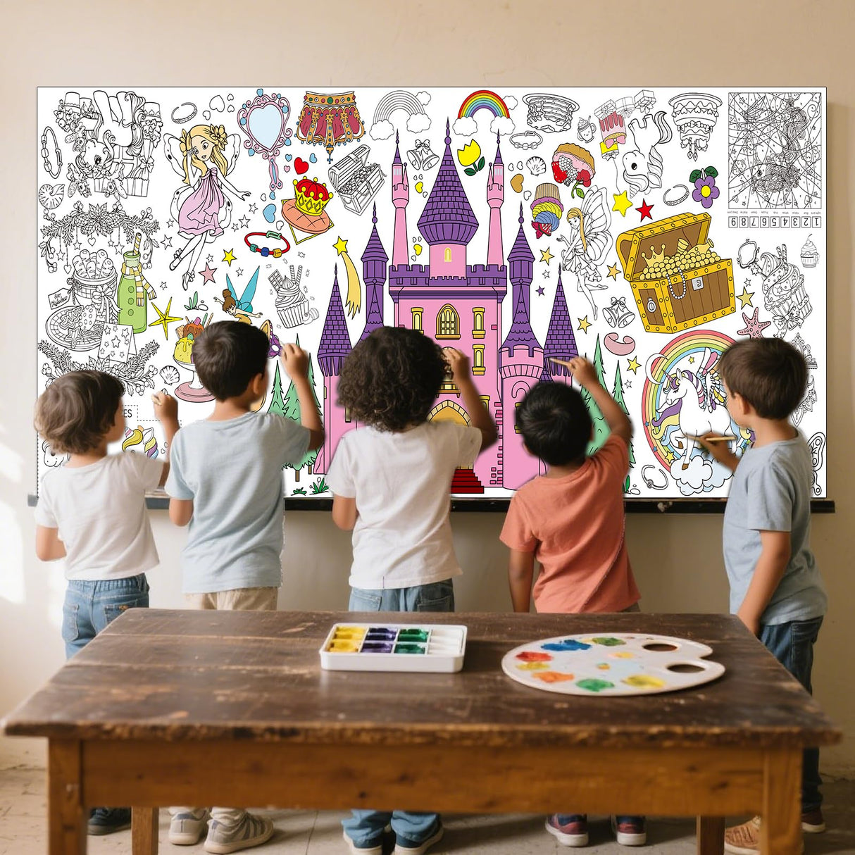 Zhzcncg Princess Party Giant Coloring Poster,30x72 Inch Drawing Paper oloring Table Cloth,DIY Princess Activity Tablecloth Magical Castle for Kids Birthday Themed Wall Home Classroom Party Suppiles Zhzcncg