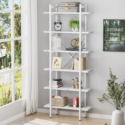 Azheruol Bookshelf 6 Tiers White Wooden Storage Shelf,Modern Open Display Storage Bookcase Book Organizer,Metal Bookshelf Standing Storage Shelf Tall Shelving Units for Home Office Study