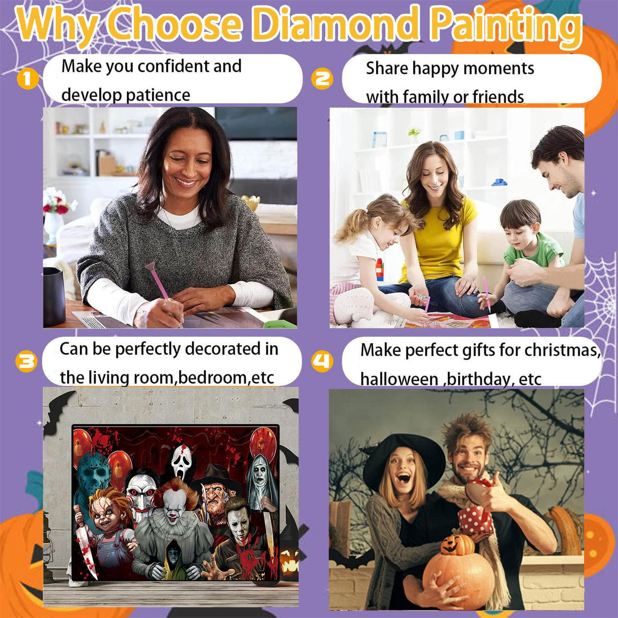 Sretoul Halloween Diamond Art Kits for Adults, Diamond Painting Kit Beginners Halloween, Horror 5D Gem Art for Adults with Round Gem Painting Gift Home Wall Decor 12x16 Inch Sretoul