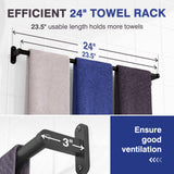 Powools Towel Rack for Bathroom - 24" Rustproof Towel Holder, Sturdy Towel Bar Wall Mounted, Space-Saving Towel Hanger, Bathroom Accessories, Home Decor, Apparment Essentials, Black Powools
