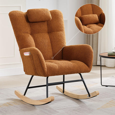 Rocking Chair Nursery Teddy, Upholstered Baby Fluffy Glider Rocker for Adults Small Spaces Indoor, Nursing Chairs for Living Room, Bedroom, Classroom (Brown) GarveeHome
