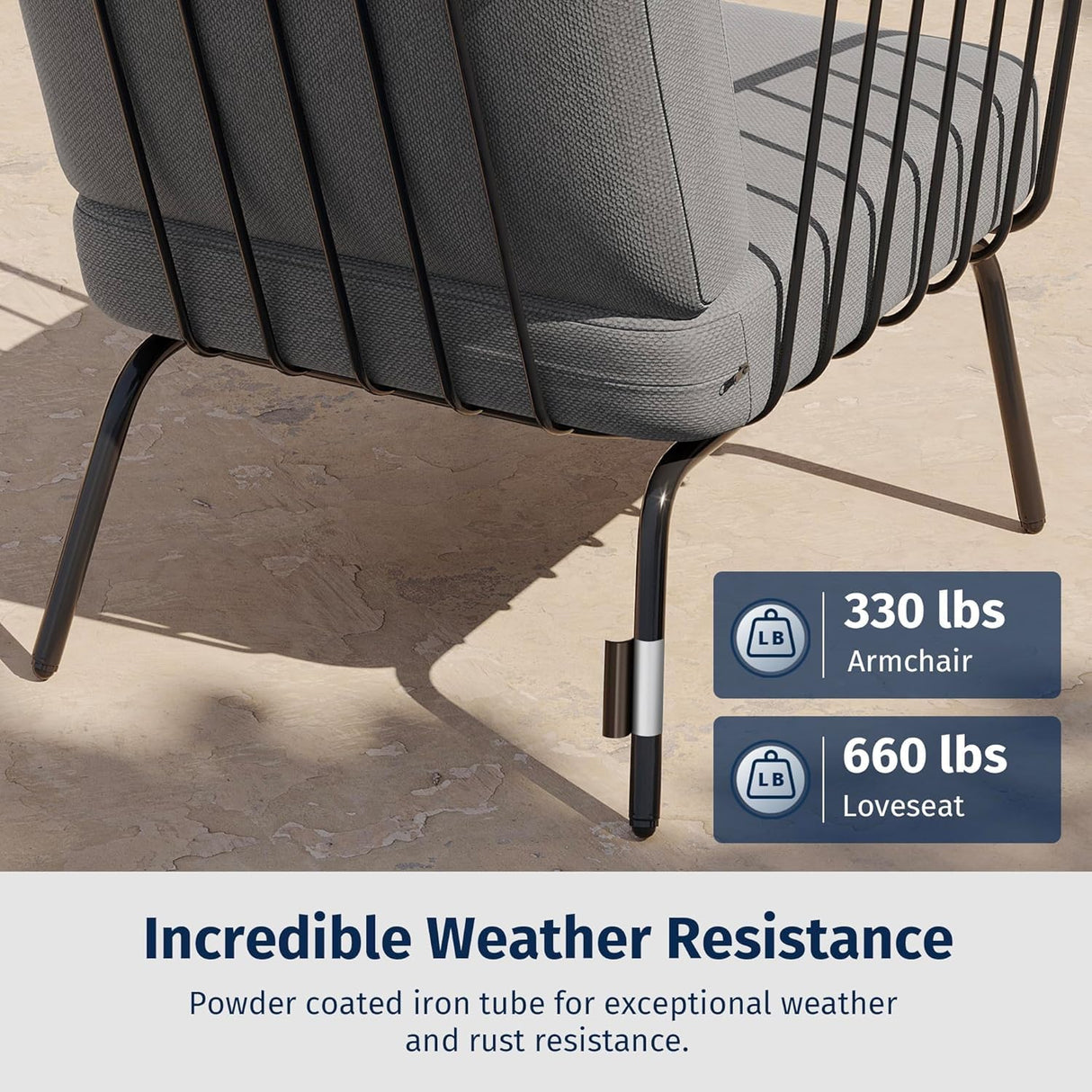 EAST OAK 4-Piece Plaza Patio Furniture Set, Outdoor Furniture for Balcony, Poolside, and Yard, with Thick Cushion Sofa and Coffee Table, Modern Patio Conversation Set, Black & Grey EAST OAK