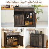 AHB 13 Gallon Tilt Out Trash Cabinet Free Standing Trash Bin Holder Recycling Cabinet with Hideaway Drawers, Pet Proof Garbage Can Cabinet for Kitchen Living Room, Rustic Brown AHB