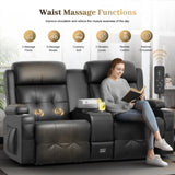 Reclining Loveseat, Massage Loveseat Recliner Sofa Heavy Weight Capacity, RV Love Seat Chair Clearance with Console, USB, Type C Port, Storage, Cup Holders, Wall Hugger Couch (Black, Loveseat) Aotolo