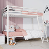SHA CERLIN Loft Bunk Bed Twin Over Twin Size with Ladder and Guardrail,Heavy Duty Metal Slats Support No Box Spring Needed Small Space Saving Furniture for Bedroom Dorm,White SHA CERLIN