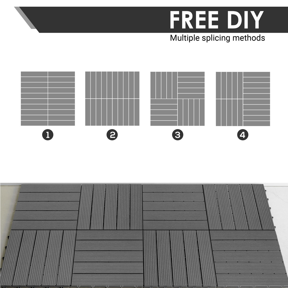 PrimeZone 54 PCS Plastic Interlocking Patio Deck Tiles - 12" x 12" Anti-Slip Waterproof Indoor Outdoor Flooring, Patio Floor Decking for Balcony, Backyard, Garden & Poolside, All Weather Use, Grey PrimeZone