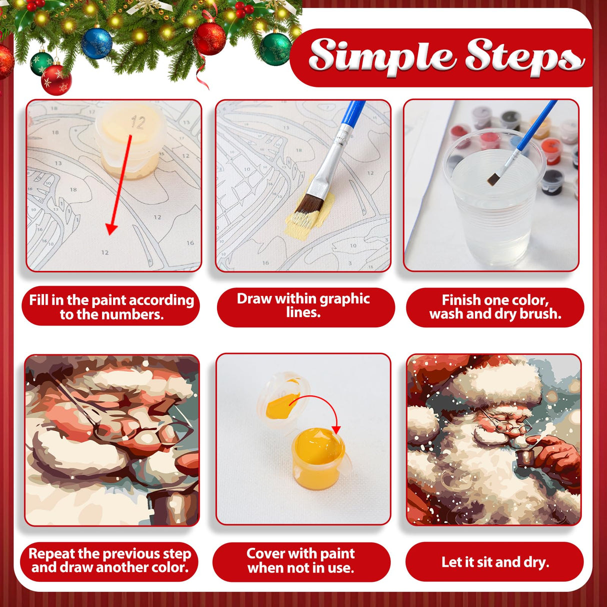 Christmas Paint by Numbers Kit for Adults, Christmas Adult Paint by Number Kits on Canvas Santa, Paint by Number for Adults Beginners for Home Decor 16x20 Inch hkejoi