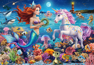 JOYZEXY 100 Piece Puzzles for Kids Ages 4-6-8, Mermaid and Unicorn Puzzles 100 Pieces for Kids, Underwater Scene Jigsaw Puzzle for Children Learning Educational Toys Gifts for Girls Boys