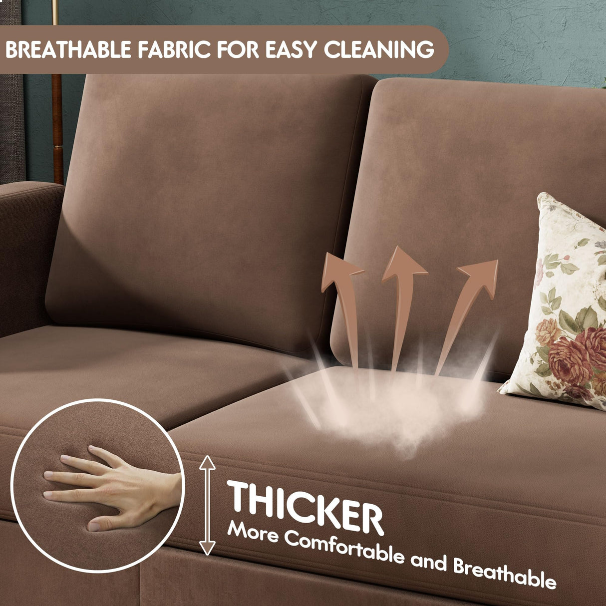 VICTONE Convertible Sectional Sofa Couch, 3 Seat L-Shaped Sofa with Linen Fabric, Movable Ottoman Small Couch for Small apartments, Living Room and Office (Brown) VICTONE