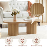 RUSTYER Oval Fluted Coffee Table, Farmhouse Wood Coffee Table Mid Century Modern Center Table Boho Living Room Tables for Living Room Office (Natural, 19.69" D x 39.38" W x 13.78" H) RUSTYER