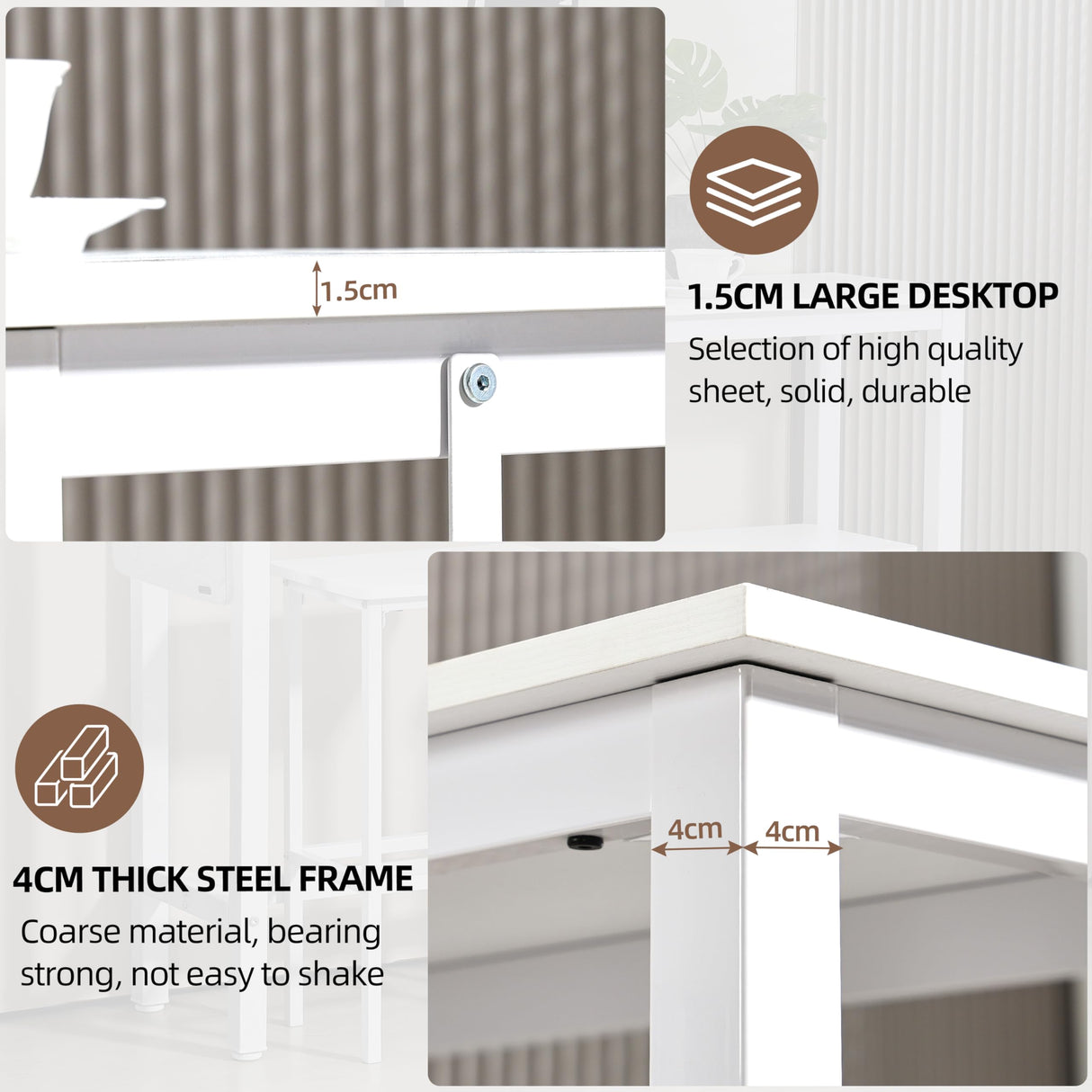 Finnhomy 47" Industrial Bar Table Set with 2 Stools - Counter Height Dining & Pub Table for Small Spaces, Kitchen, Apartment, Breakfast Nook - Metal & Wood, Space-Saving Furniture - White Finnhomy
