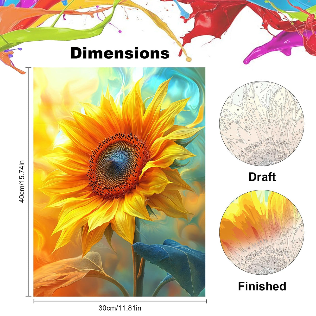 NEWENMO Paint by Numbers Kit for Adults, Sunflower Paint by Numbers on Canvas Unframed, Sunflower Paint by Numbers DIY Oil Painting Perfect for Beginner, Craft, Hobbies and Home Wall Decor 12x16 Inch NEWENMO