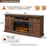 OKD 70" Fireplace TV Stand for 75 80 Inch TV, Farmhouse Highboy Entertainment Center with 30" Electric Fireplace &Sliding Barn Doors, 32" Tall Media Console Cabinet for Living Room, Reclaimed Barnwood OKD