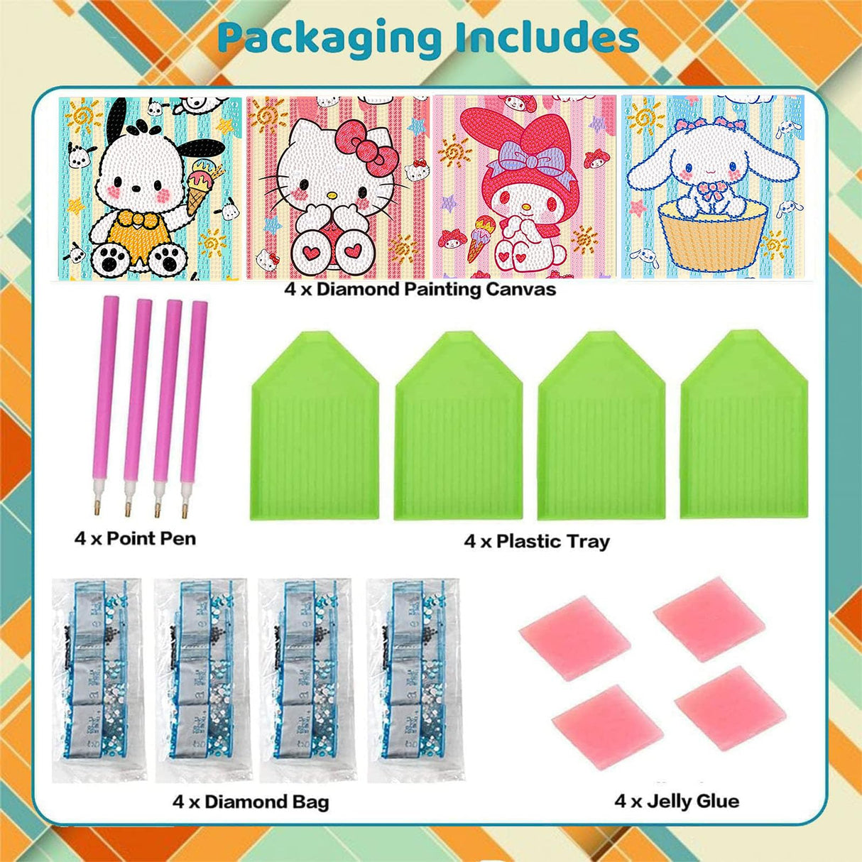 Sretoul 4 Pack Cartoon Diamond Art Kits for Kids-4 Pack Diamond Art Painting for Kids, 7 Year Old Girl Birthday Gifts 6X6 Inch Sretoul