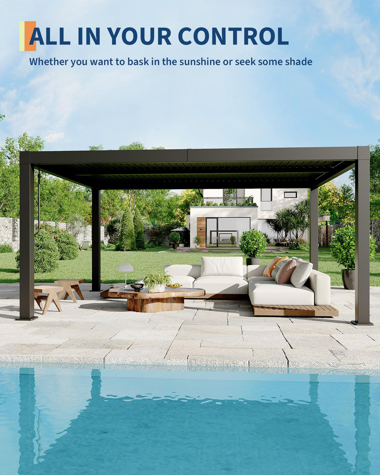 Garveelife All-Aluminum Louvered Pergola 12' x 16', Outdoor Pergola with Adjustable Louvered Roof, Reinforced Aluminum Frame, Integrated Drainage System, Hardtop Gazebo for Patio, Deck, Gray GarveeLife