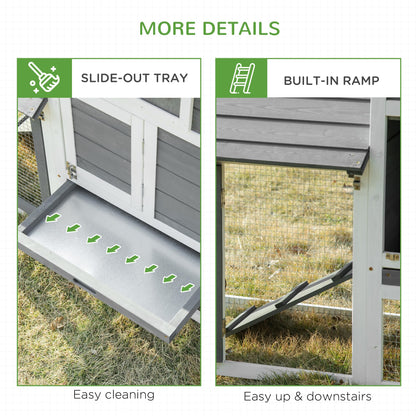 PawHut 59" Small Wooden Chicken Coop Hen House Poultry Cage for Outdoor Backyard with 2 Doors, Nesting Box and Removable Tray, White - WoodArtSupply