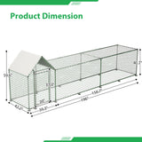 Metal Chicken Coop, 16x3x5ft Outdoor Walk in Chicken Coop with Run for Yard, Hen Duck House with Waterproof Roof Cover and Door MegaChoice