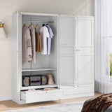 BYNSOE Metal Armoire Wardrobe Closet with 2 Doors 72'' Wardrobe Cabinet with Drawers and Hanging Rail Metal Closet with Adjustable Shelves for Bedroom. (White, with 1drawer) BYNSOE