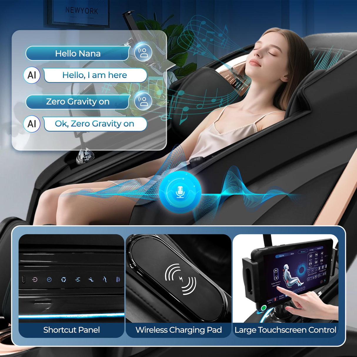 4D Massage Chair Full Body, Zero Gravity Chair with 57'' Dual-core SL Track, Music Synced Massage Recliner, Deep Yoga Stretch with Body Scan, Foot Rollers, Heating, Upgraded Calf, Bluetooth, Black Hitree