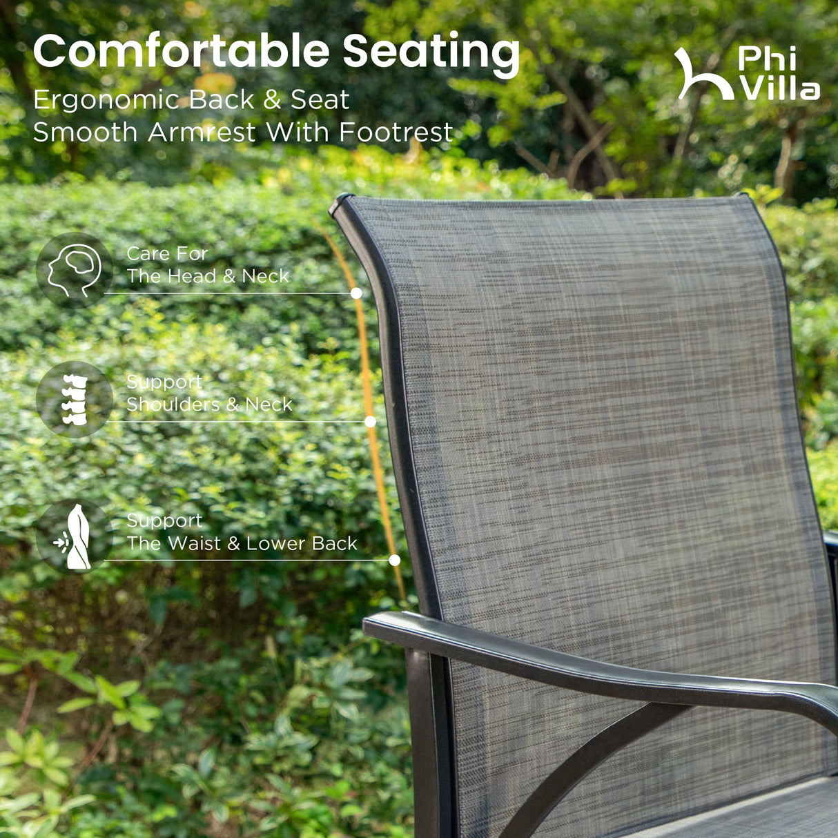 PHI VILLA 5 Piece Outdoor Bar Set, High Top Patio Table and Chairs with 4 Swivel Bar Stools (Grey) & Square Bar Bistro Table for Garden, Yard PHI VILLA