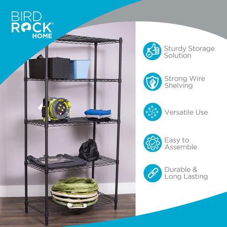 Internet's Best 5-Shelf Adjustable Wire Shelving | Heavy Duty Storage Rack | Metal Shelf for Garage, Restaurant, Industrial Use - Wide Unit Shelves, Sturdy Steel Frame | Black | 36" W x 18" D x 72" H Internet's Best