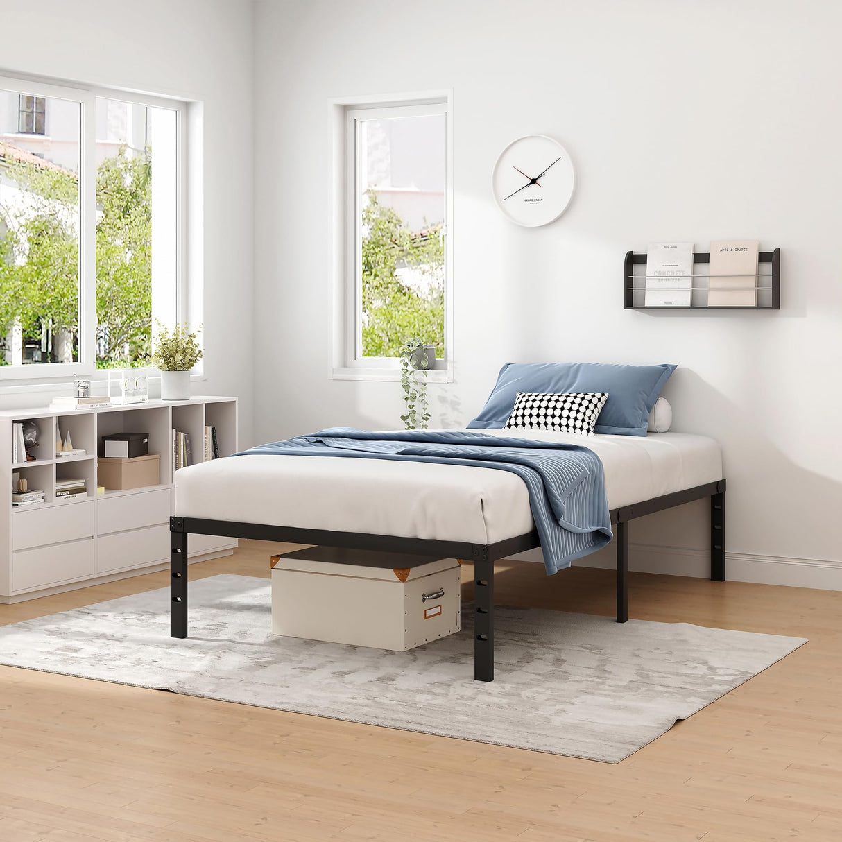 NEW JETO Metal Bed Frame,Twin Size Bed Frame with Storage Space,Heavy Duty Sturdy Mattress Foundation,Easy Assembly,No Box Spring Needed, Black,14 Inch,Twin NEW JETO