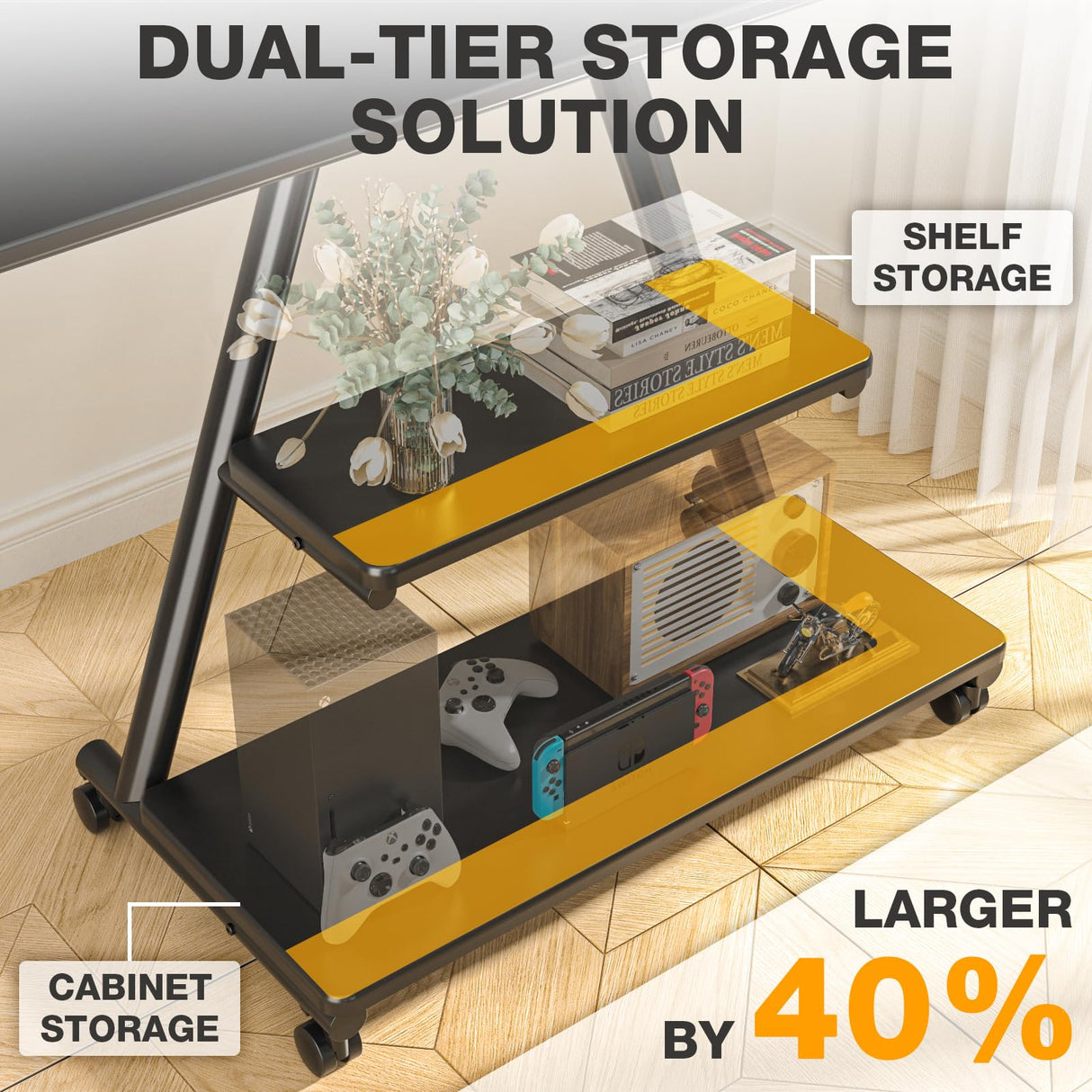 TVON Rolling TV Stand for 43-80" TVs up to 150lbs, Portable TV Stand on Wheels with Enhanced Triangular Design, Height Adjustable Mobile TV Stand with Swivel/Tilt/Dual Shelves for Indoor/Outdoor Use TVON