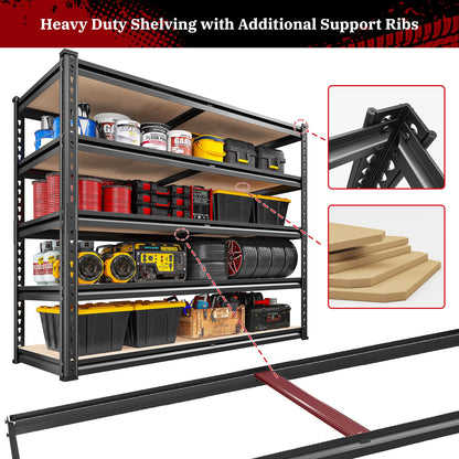 REIBII 2500LBS Garage Shelving 72''H Storage Shelves Heavy Duty Shelving 5 Tier Metal Shelves for Garage Shelves Adjustable Shelving Units and Storage for Closet Pantry Shelf, 39.4"W x 72"H x - WoodArtSupply