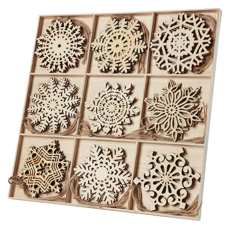 N&T NIETING 27pcs Wooden Snowflakes Shaped Embellishments Hanging Ornaments for Christmas Decoration N&T NIETING