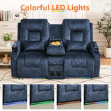 Houjud Power Reclining Loveseat Recliner Sofa with Console, Wall-Hugger RV Couch with USB Ports, Cup Holders, Bluetooth Speakers & Ambient Lighting for Home Theater or Camper, Velvet, Blue Houjud