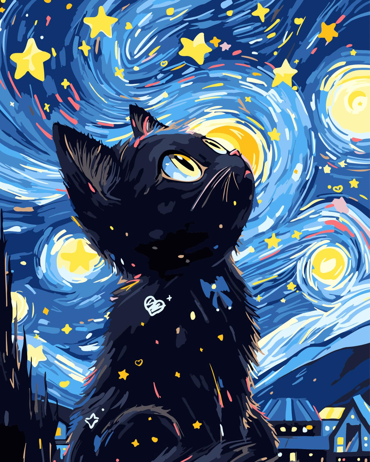 Yunnuo Paint by Numbers for Adults Black Cat, Paint by Numbers Kit on Canvas for Beginners, Starry Night Number Painting Set Craft Supplies, 3 Paintbrushes and Acrylic Paint 16x20 Inch Yunnuo