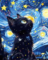 Yunnuo Paint by Numbers for Adults Black Cat, Paint by Numbers Kit on Canvas for Beginners, Starry Night Number Painting Set Craft Supplies, 3 Paintbrushes and Acrylic Paint 16x20 Inch Yunnuo