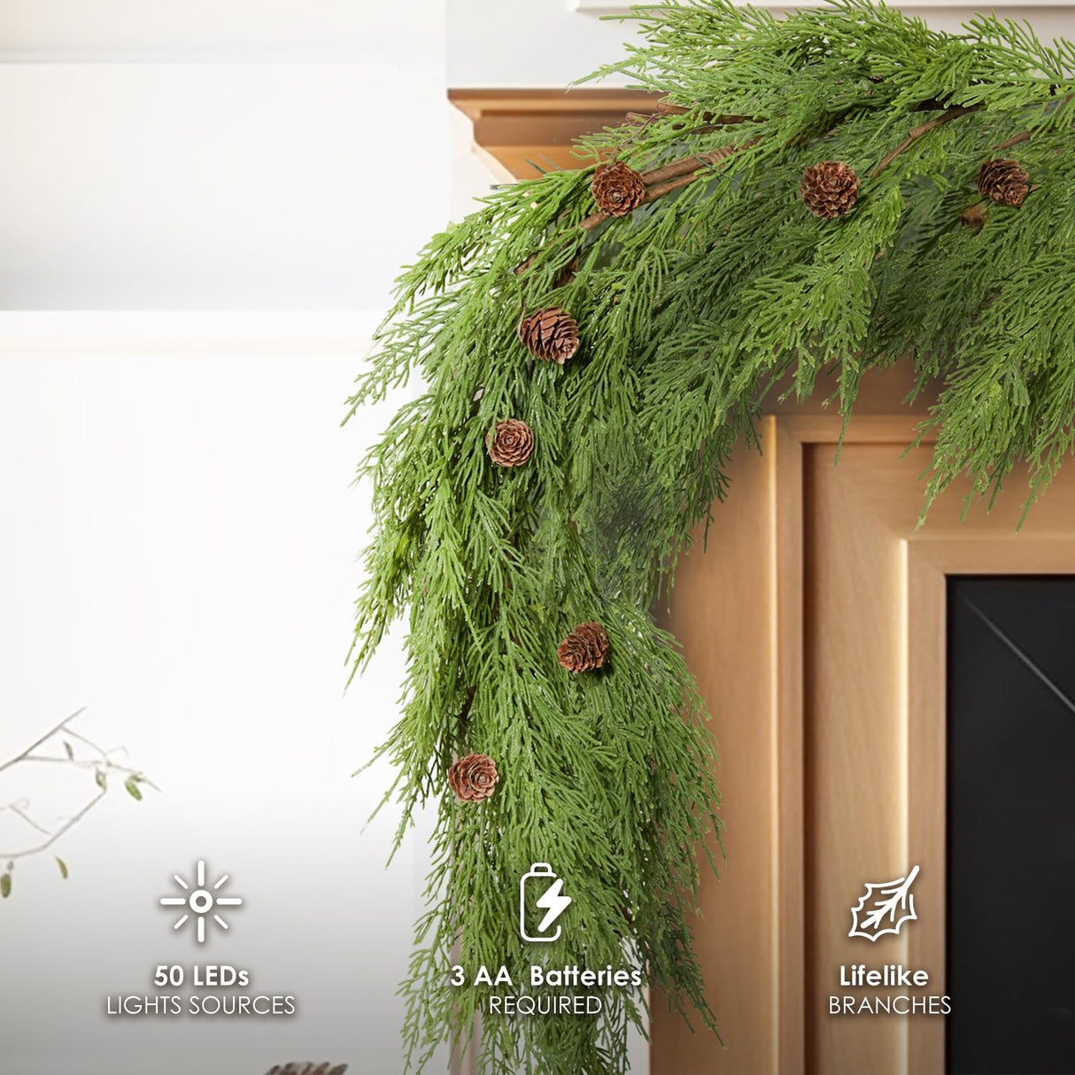 WBHome Real Touch Cypress Cedar & Pine Cone Evergreen Garland for Christmas Holiday Seasonal Outdoor/Indoor Home Decor, 6FT Long WBHome