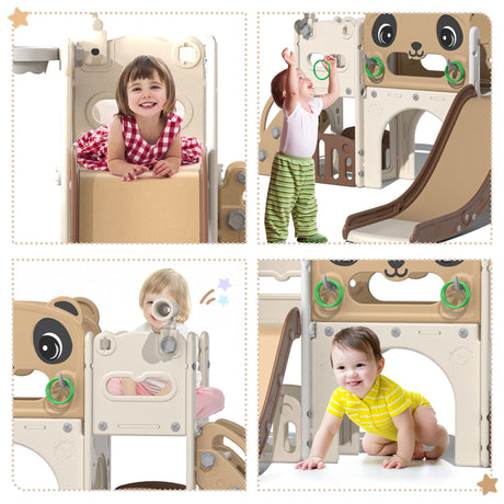NYEEKOY 9 in 1 Toddler Slide and Climber Playset Indoor Outdoor Kids Slide with Basketball Hoop,Telescope and Storage Space, Freestanding Backyard Playground for Children Age 1-6 Nyeekoy