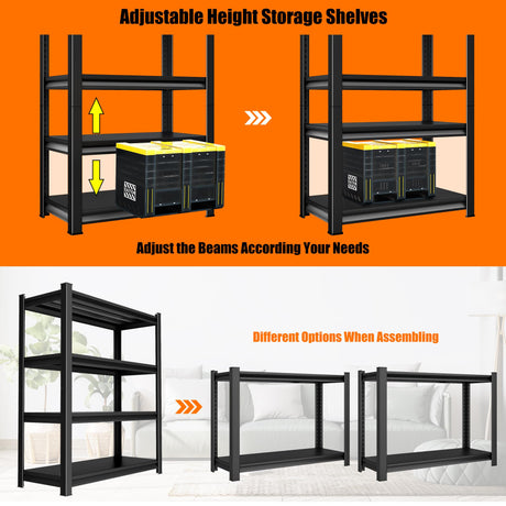 Rufokisa 40in Wide Garage Shelving Heavy Duty，2000lbs Large Loads Adjustable Garage Storage Shelves,All Metal Storage Racks and Utility Rack Shelves, 40”W x 16”D x 72”H (Black) Rufokisa