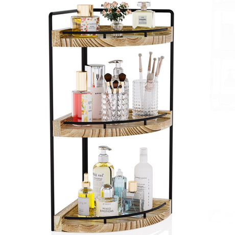 CeleVista Corner Bathroom Counter Organizer, 3 Tier Bathroom Storage Countertop for Skincare, Sink Shelf for Kitchen Decor, Vanity, Dresser, Makeup, Gift(Rustic Brown) CeleVista
