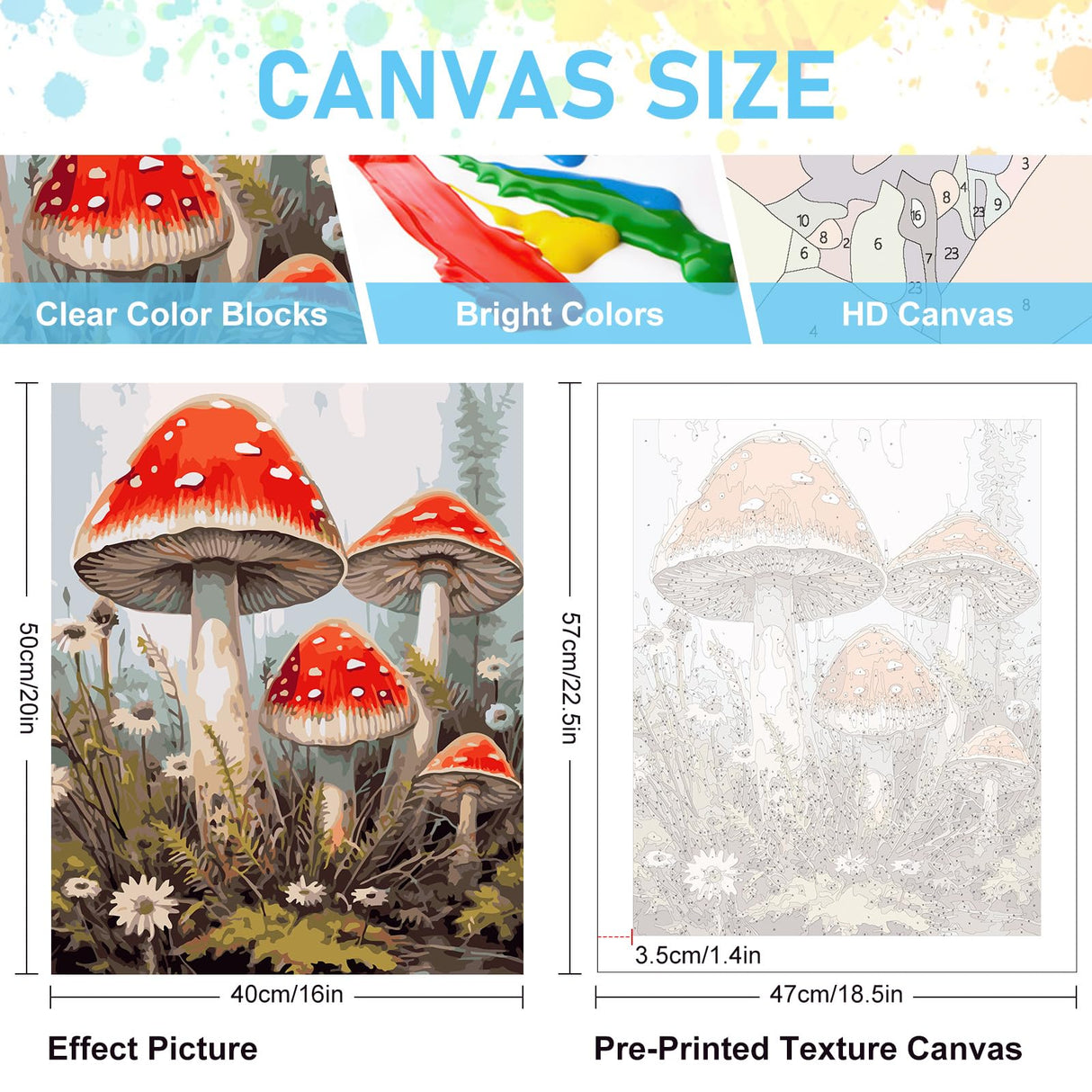 Paint by Numbers Kit for Adults Rolled Canvas - 16x20 Inch Mushroom Adult Paint by Number Kits on Canvas for Beginners, DIY Mushroom Acrylic Oil Number Painting Kits with Gift Box for Decor Gift Offito