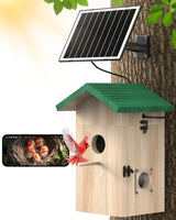 Smart Bird House Camera Solar Powered, 2K HD Wi-Fi Bird Watching Camera for Birdhouse, Auto Detect & Notify, Night Vision, APP Control, Wooden Birdhouse with Camera Inside KinetCam
