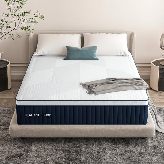 California King Mattress, DIGLANT 14Inch Medium Plush Supportive Memory Foam Hybrid Mattress, Pressure Relief 7-Zone Individual Pocket Springs Calking Mattress in a Box, CertiPUR-US Certified, 72"*84"