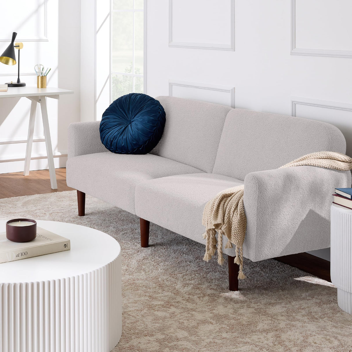 Best Choice Products 77" Mid Century Modern Boucle Loveseat Sofa, Couch, Convertible Sofa Sleeper Bed w/Real Wood, Removable Armrest - Frost Gray Best Choice Products