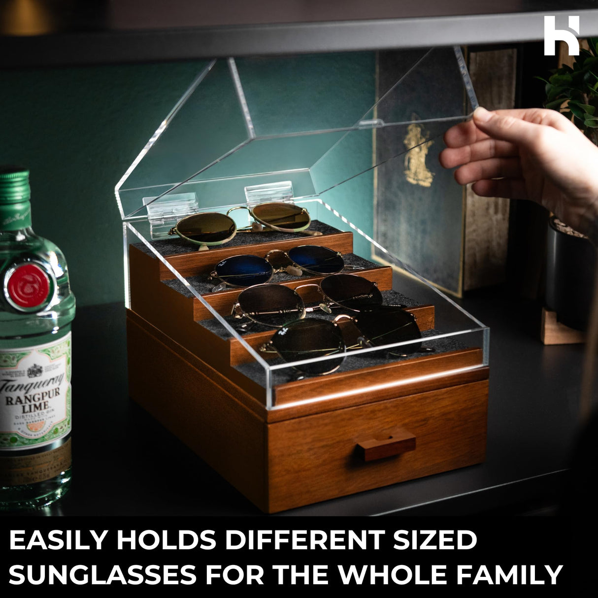 Holme & Hadfield Premium 6-Slot Sunglasses Organizer – Beautiful 360° Views – Handcrafted Wooden Sunglasses Display Case for Multiple Glasses – Luxurious Father’s Day Gift Holme & Hadfield