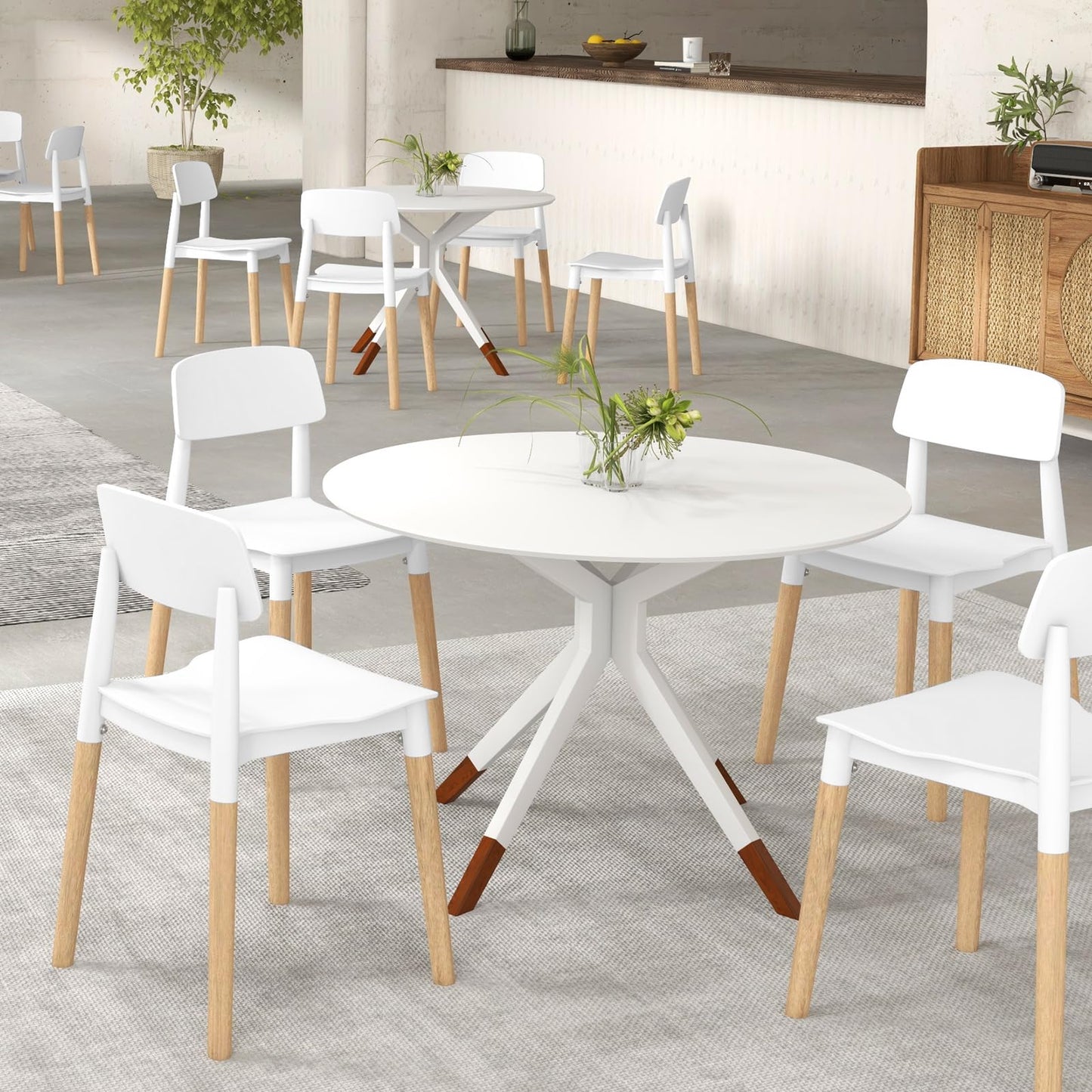 Giantex Wooden Dining Chairs Set of 4, Modern Dining Side Chairs Set w/Ergonomic Backrest, Wide Seat & Sturdy Wooden Legs, Armless Kitchen Chairs for Dining Room Living Room Restaurant Cafe (White)