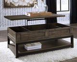 Signature Design by Ashley Johurst Rustic Rectangular Lift Top Coffee Table and Fixed Lower Shelf, Brown Signature Design by Ashley