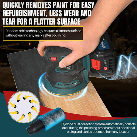 Orbital Sander with 2x20V 4Ah Batteries and 1xCharger,5 inch Variable Speed Cordless Orbital Sander, Brushless Motor Cordless Palm Sander for Woodworking, Sanding, Polishing-JOVANT jovant