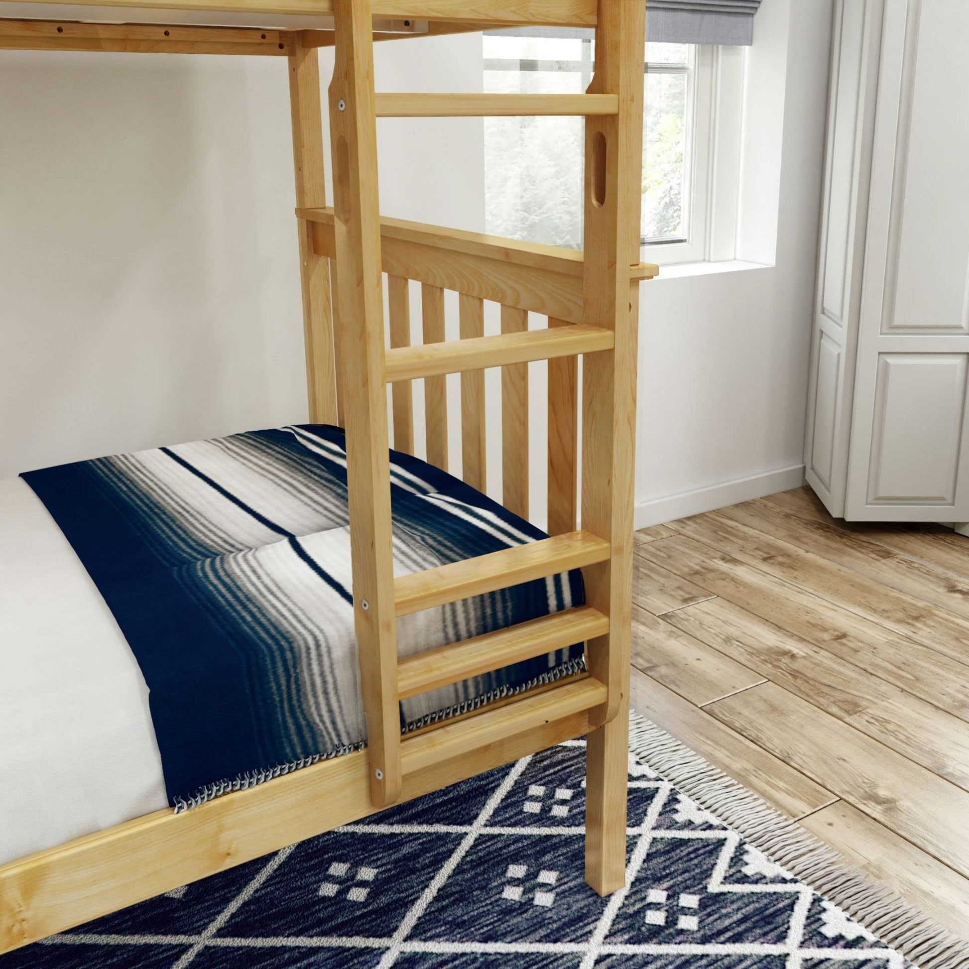 Classic Twin Over Twin Wooden Bunk Bed by Plank+Beam – Space-Saving Design with Ladder and Solid Support - WoodArtSupply