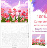 Yunnuo Paint by Numbers Kit for Adults, Tulip Flowers Paint by Number for Beginners, DIY Seaside Scenery Acrylic Number Painting on Canvas, Great Gifts Decor (16 x 20 Inch) Yunnuo