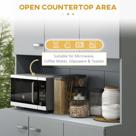 HOMCOM 71" Freestanding Buffet with Hutch, Kitchen Storage Cabinets, Pantry with 6 Doors, 3 Adjustable Shelves, and Drawer for Living Room, Gray HOMCOM