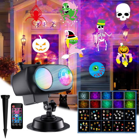 COOLWUFAN Halloween Christmas Projector Lights Decorations, 2025 Upgrade Outdoor Indoor Holiday Projector Lights with Remote and 20 HD Effects(3D Ocean Wave) for Xmas Halloween Party Yard Decor COOLWUFAN