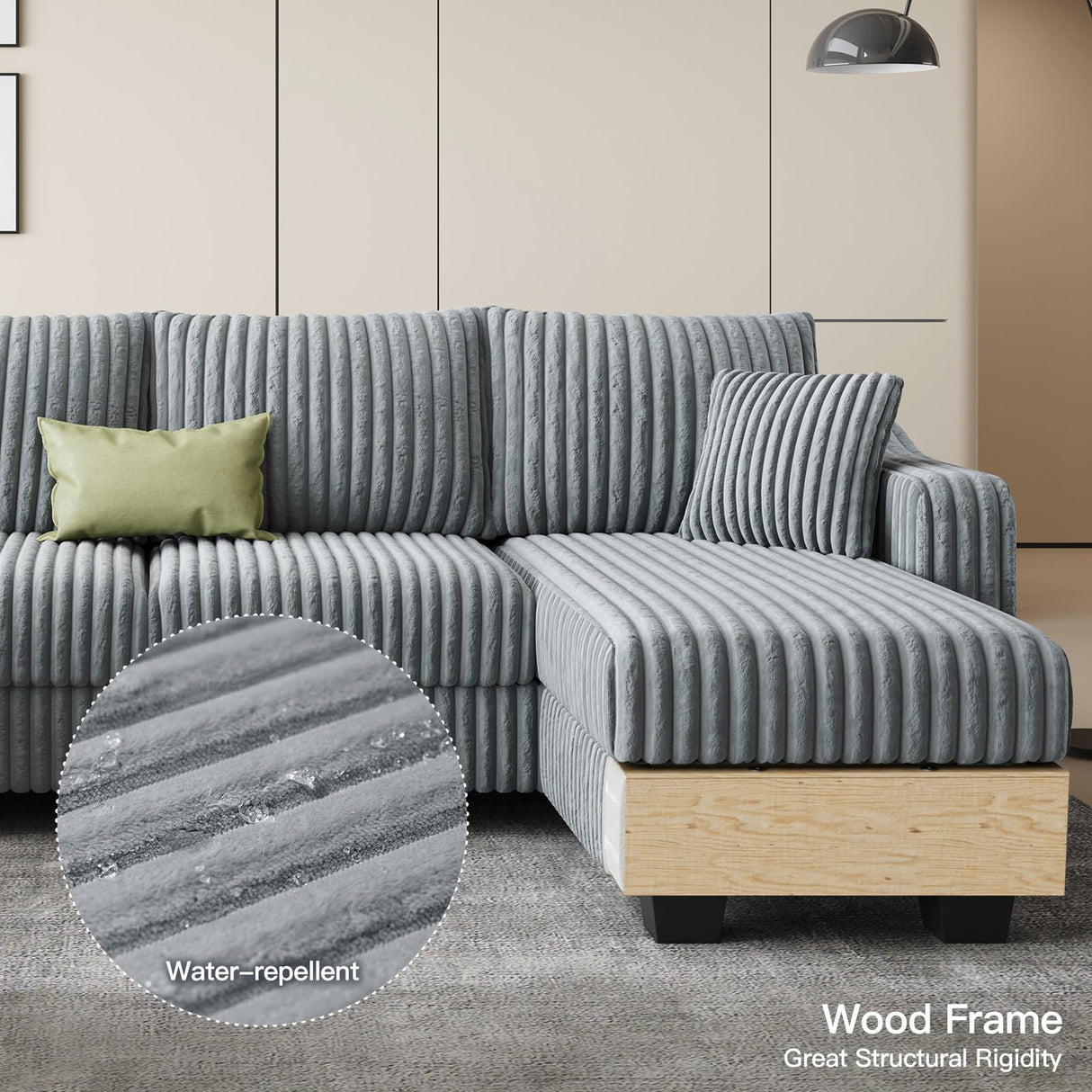 Belffin Sectional Couch with L-Shape Chaise L Shaped Couch with Ottoman Sectional Couches for Living Room Corduroy (Light Grey, L Shaped) Belffin
