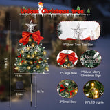 4 Pack Christmas Tree Solar Pathway Lights Outdoor Decorations, Waterproof Artificial Mini Xmas Tree Stake Lights with DIY Ornamets for Garden Yard Porch Decor (Snowy Tree) TAILERRI